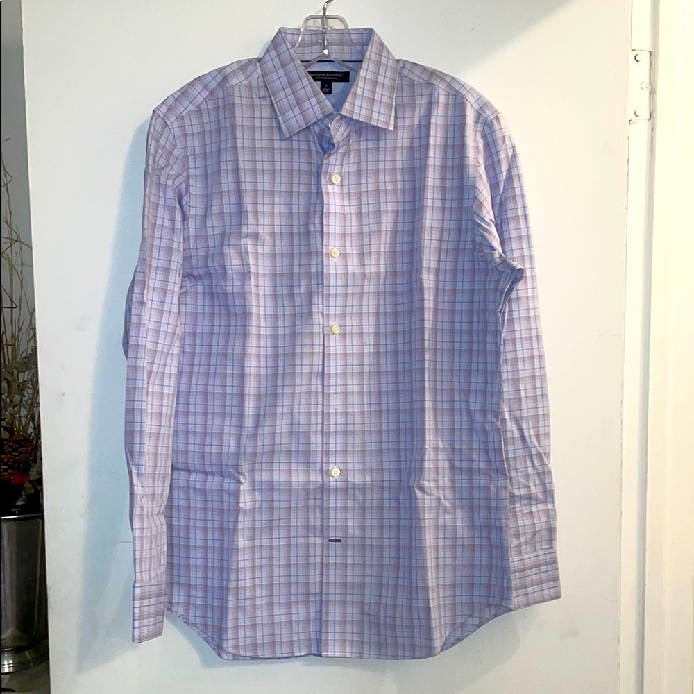 Men's Purple Plaid Shirt slim fit career shirt size small 100% cotton spring